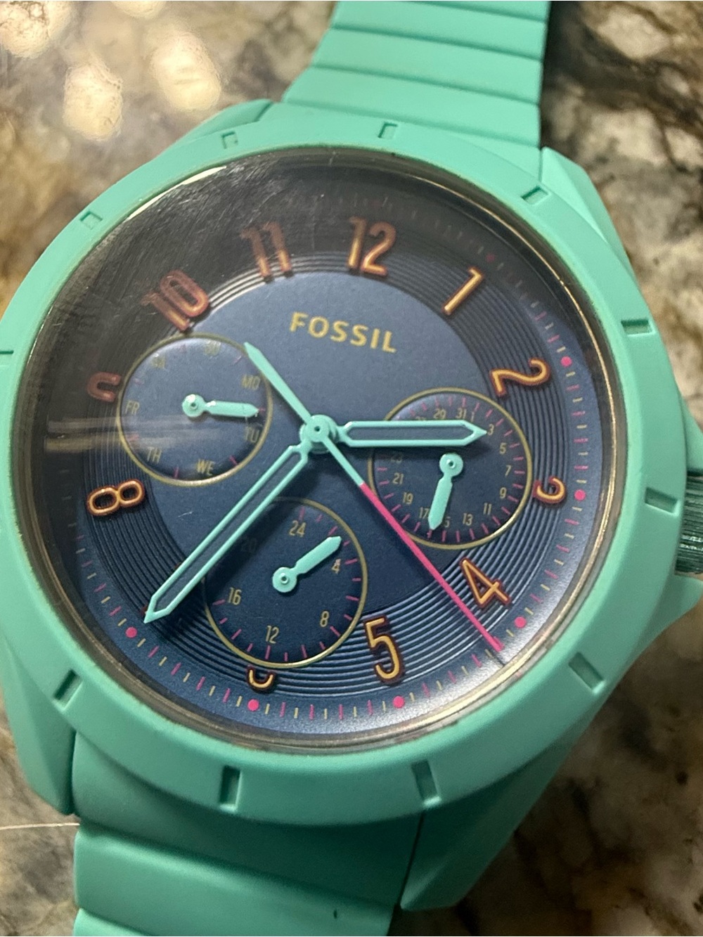 Fossil Turquoise Silicone Watch Silver Tone Quartz